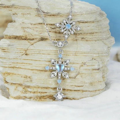 Snowflake Pendant Necklace Heart-shaped Moonstone Starburst Neck Chain 